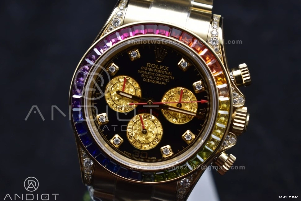 1:1 YG SH Edition Timeless on Rainbow Black 116598RBOW 779 Best Diamonds Dial Daytona Bracelet ZF 1006
